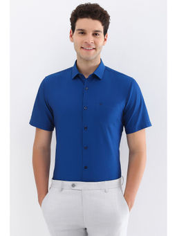 Allen Solly - Men Blue Slim Fit Textured Half Sleeves Formal Shirt