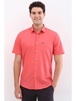 Allen Solly - Men Peach Slim Fit Solid Half Sleeves Casual Shirts