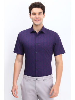 Allen Solly - Men Navy Slim Fit Print Half Sleeves Formal Shirt