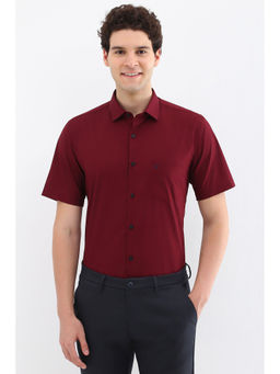 Allen Solly - Men Maroon Slim Fit Solid Half Sleeves Formal Shirt