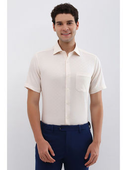 Allen Solly - Men Cream Regular Fit Print Half Sleeves Formal Shirt