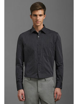 Louis Philippe - Men Black Classic Fit Stripe Full Sleeves Formal Shirt