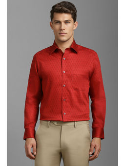 Louis Philippe - Men Red Classic Fit Print Full Sleeves Formal Shirt