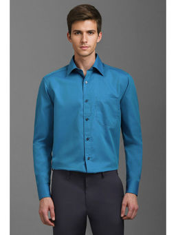 Louis Philippe - Men Blue Classic Fit Textured Full Sleeves Formal Shirt