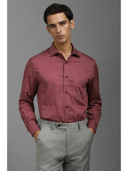 Louis Philippe - Men Maroon Classic Fit Print Full Sleeves Formal Shirt
