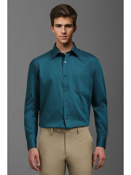 Louis Philippe - Men Navy Classic Fit Textured Full Sleeves Formal Shirt