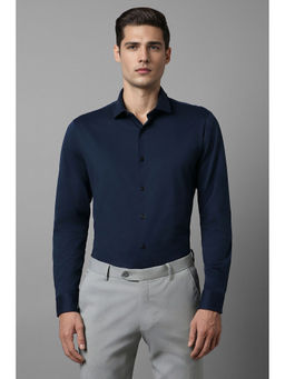 Louis Philippe - Men Navy Slim Fit Solid Full Sleeves Formal Shirt