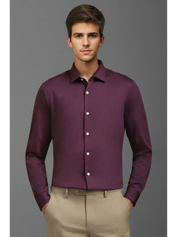 Louis Philippe - Men Purple Slim Fit Solid Full Sleeves Formal Shirt
