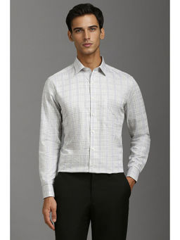 Louis Philippe - Men White Slim Fit Check Full Sleeves Formal Shirt