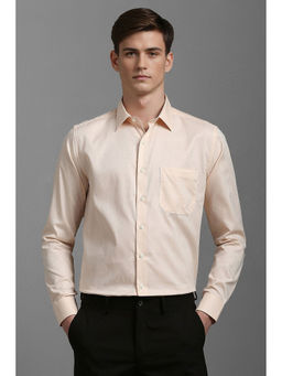 Louis Philippe - Men Peach Slim Fit Textured Full Sleeves Formal Shirt