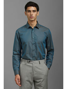 Louis Philippe - Men Teal Slim Fit Textured Full Sleeves Formal Shirt