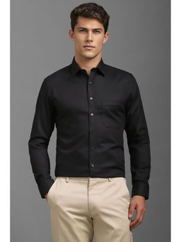 Louis Philippe - Men Black Slim Fit Textured Full Sleeves Formal Shirt