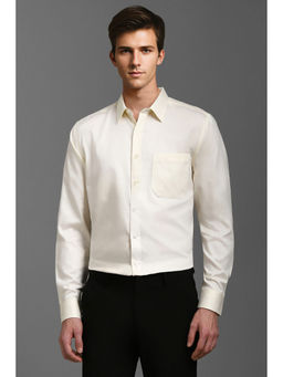 Louis Philippe - Men Cream Slim Fit Textured Full Sleeves Formal Shirt