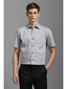 Louis Philippe - Men Grey Classic Fit Textured Half Sleeves Formal Shirt