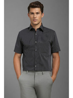 Louis Philippe - Men Black Classic Fit Stripe Half Sleeves Formal Shirt