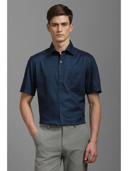 Louis Philippe - Men Navy Classic Fit Print Half Sleeves Formal Shirt