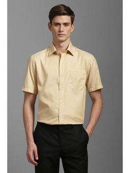 Louis Philippe - Men Beige Classic Fit Textured Half Sleeves Formal Shirt