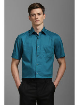 Louis Philippe - Men Teal Classic Fit Textured Half Sleeves Formal Shirt