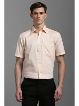 Louis Philippe - Men Peach Classic Fit Textured Half Sleeves Formal Shirt
