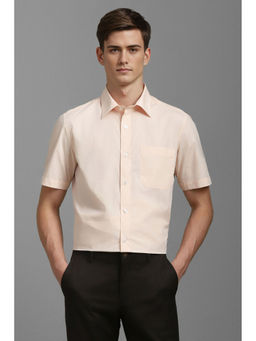 Louis Philippe - Men Peach Classic Fit Textured Half Sleeves Formal Shirt