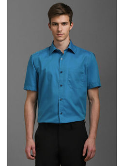 Louis Philippe - Men Blue Classic Fit Textured Half Sleeves Formal Shirt