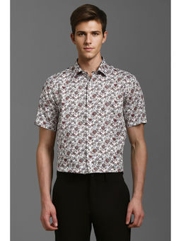 Louis Philippe - Men White Slim Fit Print Half Sleeves Formal Shirt