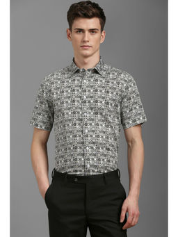 Louis Philippe - Men Grey Slim Fit Print Half Sleeves Formal Shirt