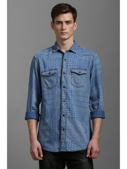 Louis Philippe - Men Blue Slim Fit Print Full Sleeves Casual Shirt