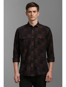 Louis Philippe - Men Brown Slim Fit Check Full Sleeves Casual Shirt