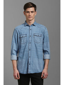 Louis Philippe - Men Blue Slim Fit Print Full Sleeves Casual Shirt