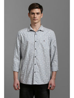 Louis Philippe - Men Grey Slim Fit Stripe Full Sleeves Casual Shirt