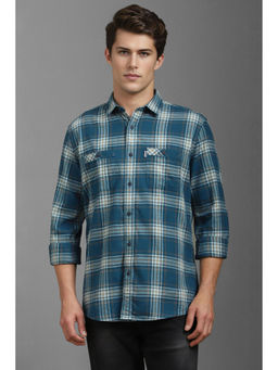 Louis Philippe - Men Blue Slim Fit Check Full Sleeves Casual Shirt