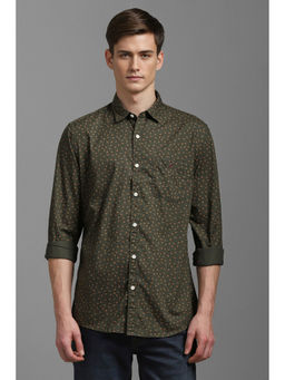 Louis Philippe - Men Olive Slim Fit Print Full Sleeves Casual Shirt