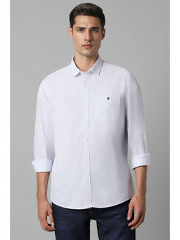 Louis Philippe - Men White Slim Fit Print Full Sleeves Casual Shirt