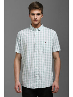 Louis Philippe - Men White Slim Fit Check Half Sleeves Casual Shirt