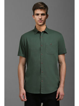 Louis Philippe - Men Green Slim Fit Solid Half Sleeves Casual Shirt