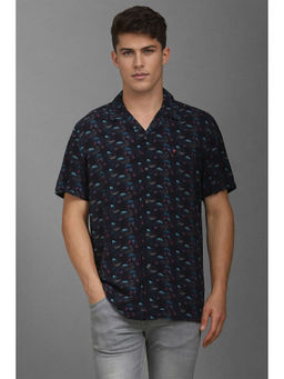 Louis Philippe - Men Black Slim Fit Print Half Sleeves Casual Shirt