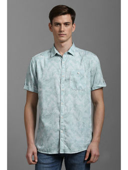 Louis Philippe - Men Light Blue Slim Fit Print Half Sleeves Casual Shirt