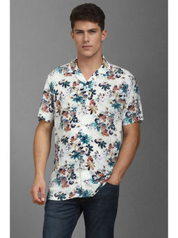 Louis Philippe - Men White Slim Fit Print Half Sleeves Casual Shirt