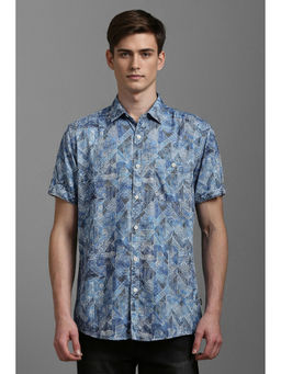 Louis Philippe - Men Blue Slim Fit Print Half Sleeves Casual Shirt