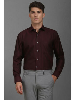 Louis Philippe - Men Maroon Regular Fit Print Full Sleeves Formal Shirt