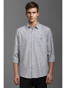 Louis Philippe - Men Grey Slim Fit Stripe Full Sleeves Casual Shirt