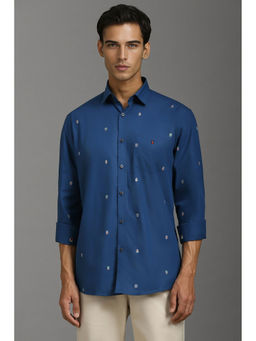 Louis Philippe - Men Blue Slim Fit Embroidered Full Sleeves Casual Shirt