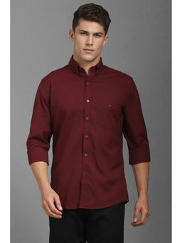Louis Philippe - Men Maroon Slim Fit Solid Full Sleeves Casual Shirt