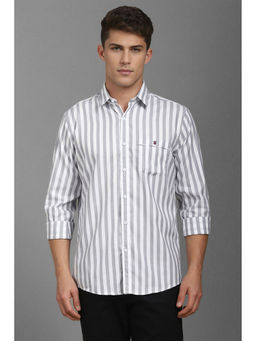 Louis Philippe - Men White Slim Fit Stripe Full Sleeves Casual Shirt