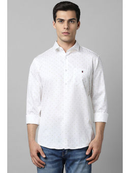 Louis Philippe - Men White Slim Fit Print Full Sleeves Casual Shirt