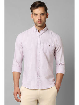 Louis Philippe - Men Lavender Slim Fit Stripe Full Sleeves Casual Shirt