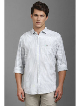 Louis Philippe - Men White Slim Fit Stripe Full Sleeves Casual Flannel Shirt