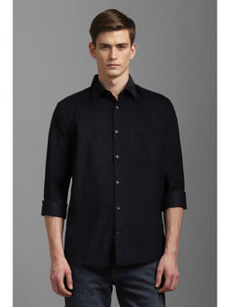 Louis Philippe - Men Black Slim Fit Textured Full Sleeves Casual Corduroy Shirt