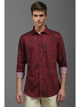 Louis Philippe - Men Maroon Slim Fit Print Full Sleeves Casual Shirt